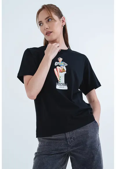 Tricou din bumbac cu imprimeu grafic - Alb/Negru/Albastru
