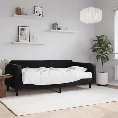 vidaXL Pat de zi cu saltea, negru, 100x200 cm, catifea
