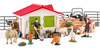 Set de joacă Faunica - Fermă cu animale și accesorii, 48 de piese