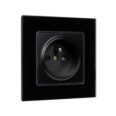 French Type Socket 16a Glass Frame Negru+c. Box