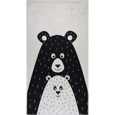 Covor pentru copii alb-negru lavabil 100x160 cm Bear Family – Vitaus