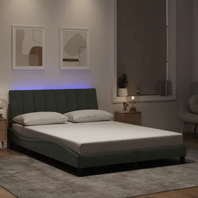 vidaXL Cadru de pat cu LED fără saltea, Hanko, gri deschis, 140x200 cm, catifea
