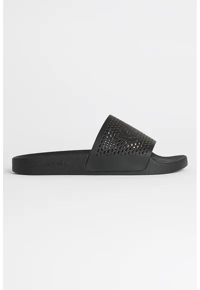 Papuci de casa din piele cu model perforat - Negru