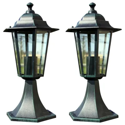 Gossi lampi de gradina, 2 buc., verde inchis/negru, aluminiu