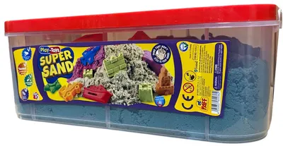 Nisip de joacă Play-Toys - Super Sand, 5 kg, cu figurine și cutie, albastru