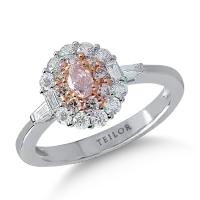 Inel din aur alb-roz cu diamante transparente baguette si rotunde de 0.5ct si diamante roz ovale si rotunde de 0.4ct