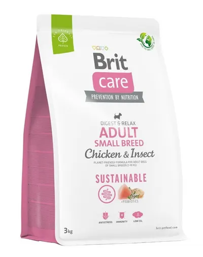 BRIT Care Dog Sustainable Adult Small Breed 3 kg Hrana caini talie mica, cu pui si insecte