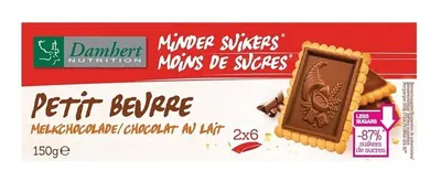 Biscuiți Petit Beurre cu ciocolată cu lapte, fără zahăr, 150 g, Damhert