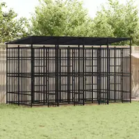 vidaXL Padoc pentru câini de exterior cu acoperiș, 7,37 m², oțel