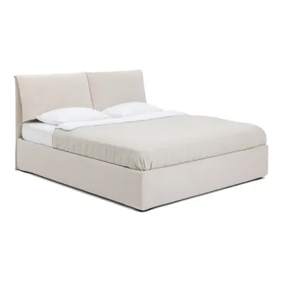 Pat matrimonial bej tapițat cu spațiu de depozitare cu somieră 160x200 cm Thessa Pillow – Bonami Selection