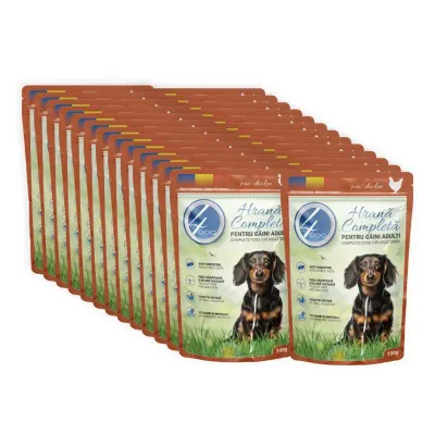 Set 24 buc x 100 gr Hrana umeda pentru caini 4Dog Mini Adult cu pui