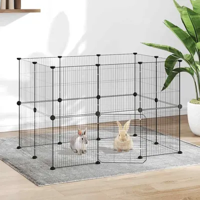 vidaXL Cușcă animale de companie cu ușă 20 panouri negru 105x70x70 cm oțel