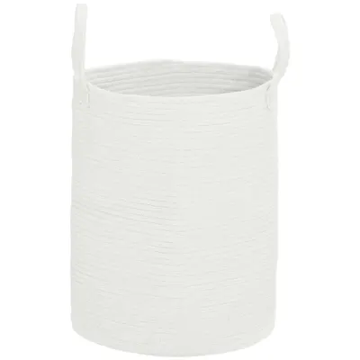 HOMCOM Coș pentru Rufe de 36L, Portabil și Pliabil cu Mânere, Coș de Rufe din Bumbac Natural, Ø38x45 cm, Alb Crem | Aosom Romania