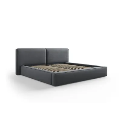 Pat matrimonial gri închis tapițat cu spațiu de depozitare și somieră 180x200 cm Arendal – Cosmopolitan Design