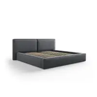 Pat matrimonial gri închis tapițat cu spațiu de depozitare și somieră 180x200 cm Arendal – Cosmopolitan Design