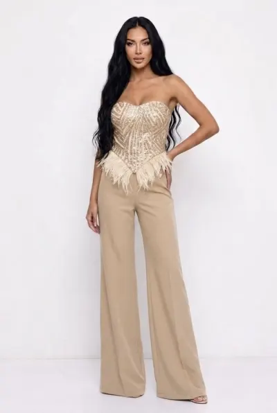 Corset elegant cu broderie si perle