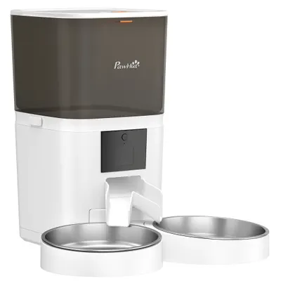 PawHut Distribuitor Automat Hrană Pisici 6L WiFi 2.4G, Control prin Aplicație cu Timer, 1-10 Mese pe Zi, Înregistrare 10s, 2 Boluri din Oțel Inoxidabil | Aosom Romania