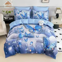 Lenjerie de Pat Bumbac Finet 5D 6 Piese cu Elastic 180x200 , Azure Wings