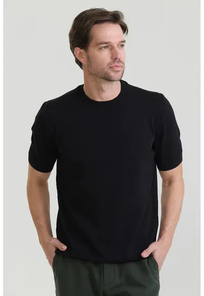 Tricou tricotat fin din bumbac - Negru