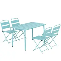 Outsunny Set de masă pentru exterior 5 piese, set de grădină pentru 4 persoane cu blat cu șipci și scaune pliante, Verde deschis | Aosom Romania