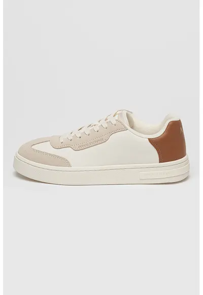 Pantofi sport low cut din piele ecologica - Alb fildes/Maro