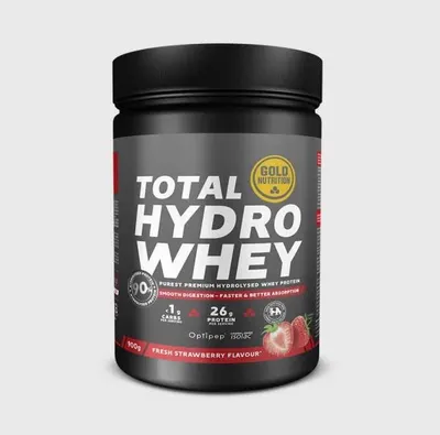 Pudra proteica din zer cu capsuni, Total Hydro Whey, GoldNutrition, 900 g