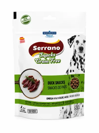 Recompense pentru caini Serrano Snacks Grain Free cu rata 150 gr
