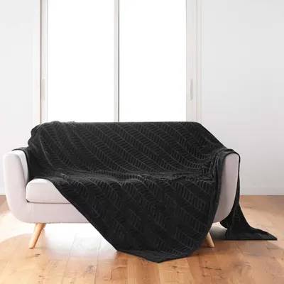 Cuvertură neagră din microflanel 180x220 cm Arya – douceur d'intérieur