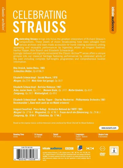 Celebrating Strauss (DVD) | Rita Streich, Elisabeth Schwarzkopf, Hertha Topper, Janine Reiss, Philharmonia Orchestra, Orchestre National de l'ORTF, Charles Mackerras, Piero Bellugi