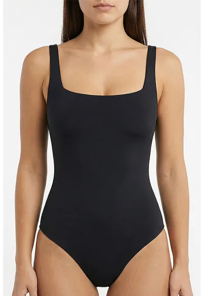 Costum de baie intreg cu decolteu patrat - Negru