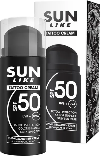 Cremă de protecție solară pentru piele cu tatuaje Sun Like, SPF50, 100 ml