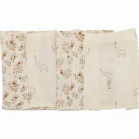 Set 4 lavete, Bubaba, Din muselina, Dimensiune 40x40 cm, Pentru spalarea si ingrijirea fetei si a corpului bebelusului dupa masa sau baita, Beige Elephant