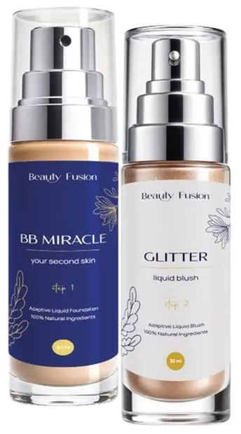 Beauty Fusion Set - Iluminator lichid Glitter și Fond de ten BB Miracle, 2 х 30 ml