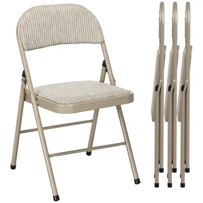 HOMCOM Set de 4 Scaune Pliabile, Scaune Moderne cu Perne din Poliester pentru Acasă și Birou, 45x46x78 cm, Bej | Aosom Romania
