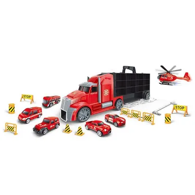 Camion de pompieri transportator cu masini si elicopter