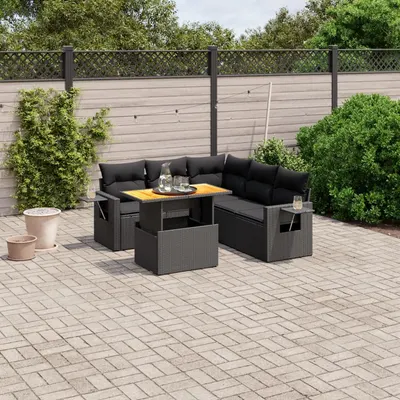 Gossi set mobilier de gradina cu perne, 6 piese, negru, poliratan