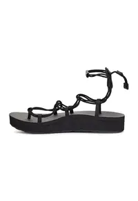 Sandale de material textil cu velcro - insertii de piele si bareta separatoare Midform Infinity - Negru