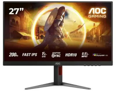 Monitor Gaming Fast IPS LED AOC 27inch 27G4HA, Full HD (1920 x 1080), HDMI, DisplayPort, Boxe, Pivot, 200 Hz, 1 ms (Negru)