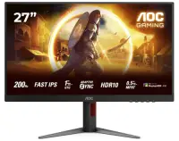 Monitor Gaming Fast IPS LED AOC 27inch 27G4HA, Full HD (1920 x 1080), HDMI, DisplayPort, Boxe, Pivot, 200 Hz, 1 ms (Negru)