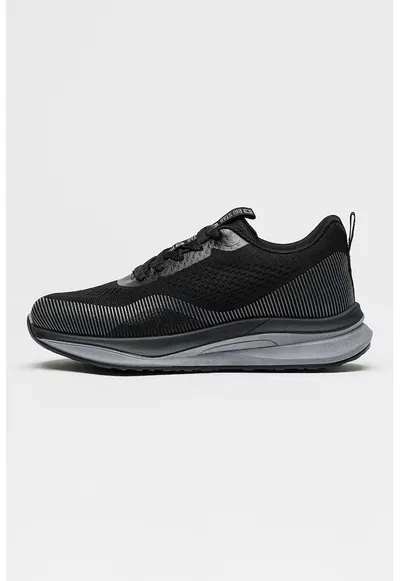 Pantofi sport din tricot si plasa cu logo - Negru/Gri deschis