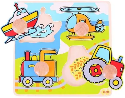 Puzzle din lemn, cu manere Bigjigs - Vehicule