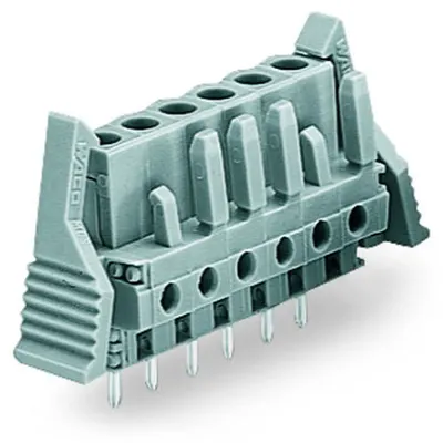 THT female header; 0.6 x 1.0 mm solder pin; straight; Locking lever; Pin spacing 5 mm; 3-pole; gray