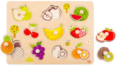 Puzzle din lemn cu maner Tooky Toy - Fructe