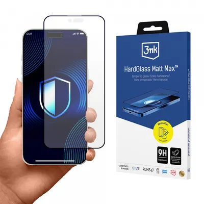 Folie de protectie Ecran Matte 3MK HardGlass Max pentru Apple iPhone 17 Air, Sticla Securizata, Full Glue, Neagra