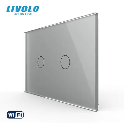 Intrerupator dublu, standard italian, conexiune WiFi, cu panou sticla, 3M Gri