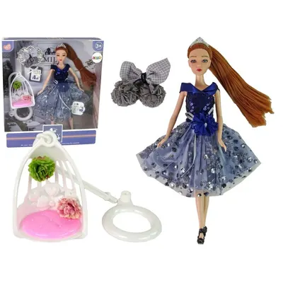 Păpuşă Lean Toys - Emily, cu rochie de seară și leagăn, 30 cm
