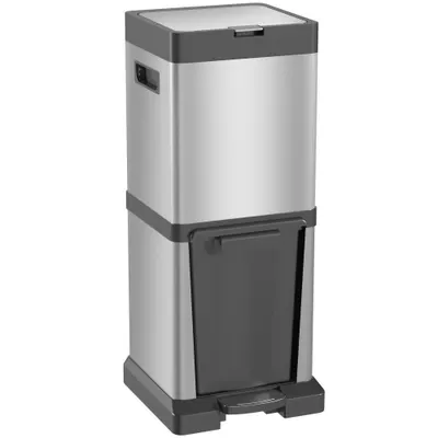 HOMCOM Coș de gunoi 20+14L cu pedală, capac, compartiment basculant, coșuri interioare detașabile, oțel inoxidabil 32,5 x 31,5 x 78 cm Argintiu | Aosom Romania