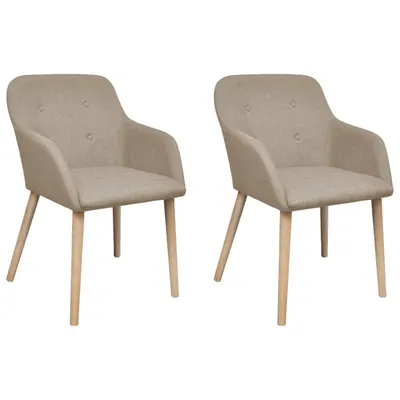 vidaXL Scaune de bucătărie, 2 buc, bej, textil & lemn de stejar masiv