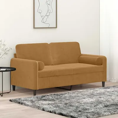 vidaXL Canapea cu 2 locuri cu pernuțe, maro, 140 cm, catifea