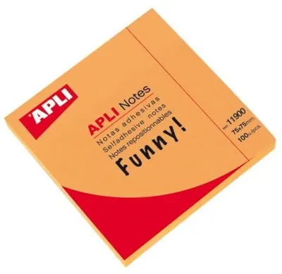 Notite autoadezive APLI - Portocaliu neon, 75 x 75 mm, 100 bucati